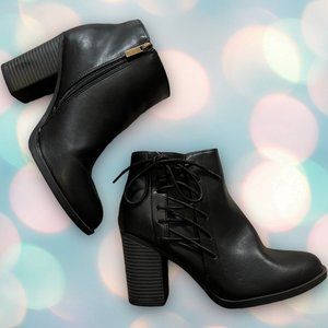 TOETOS Women's Black Faux Leather Mid Chunky Heel Ankle Boots Booties Size 8.5